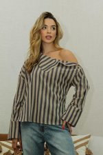 Camisa Listrada com Botões na Manga - Imagem 7